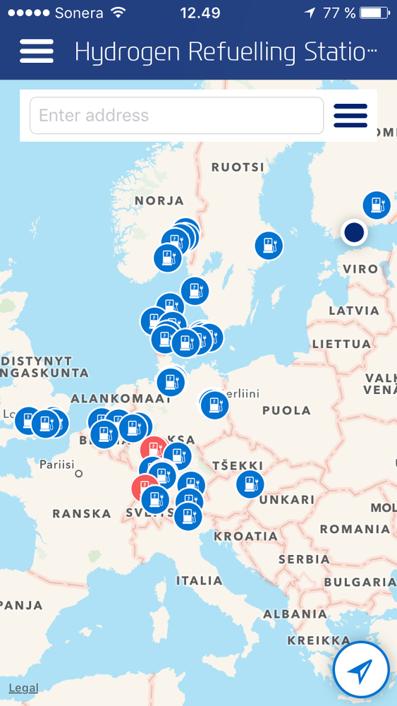 Euroopan vetyasemat kartalla