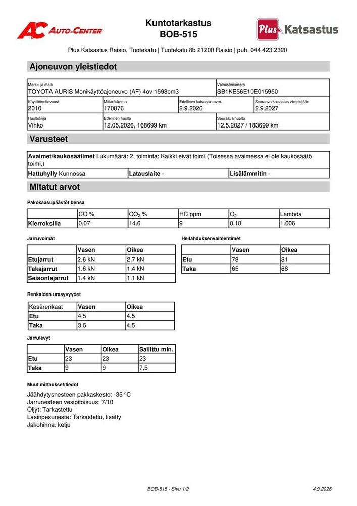Toyota Auris vaihtoauto