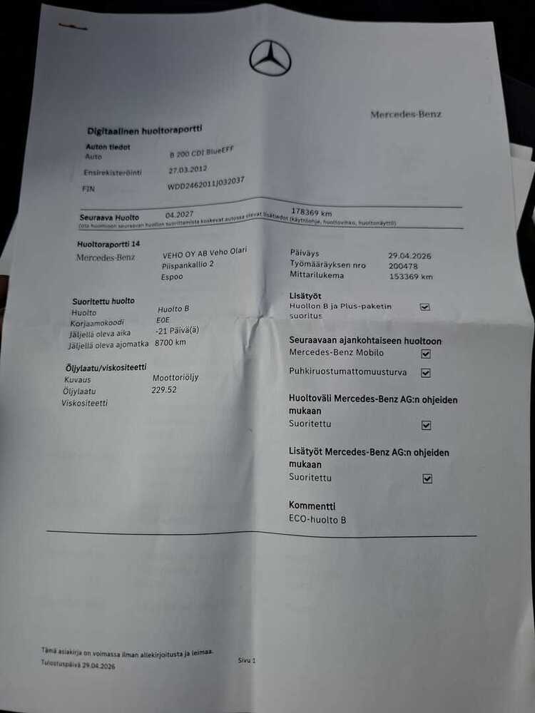 Mercedes-Benz B vaihtoauto