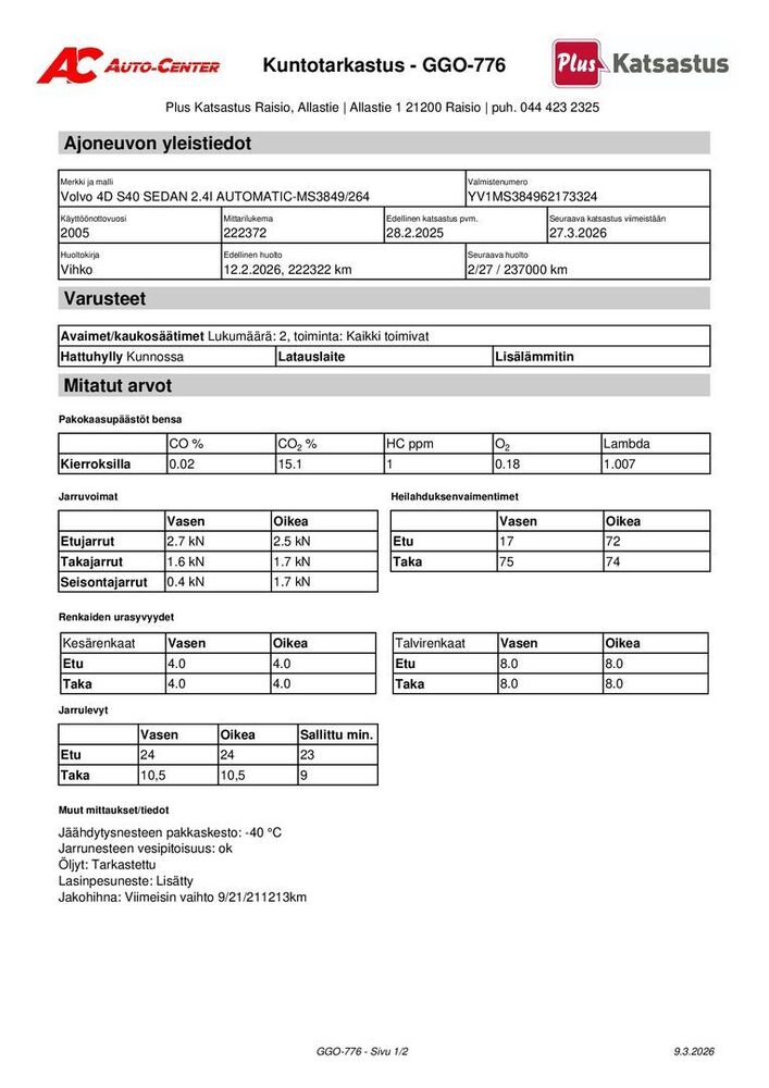 Volvo S40 vaihtoauto