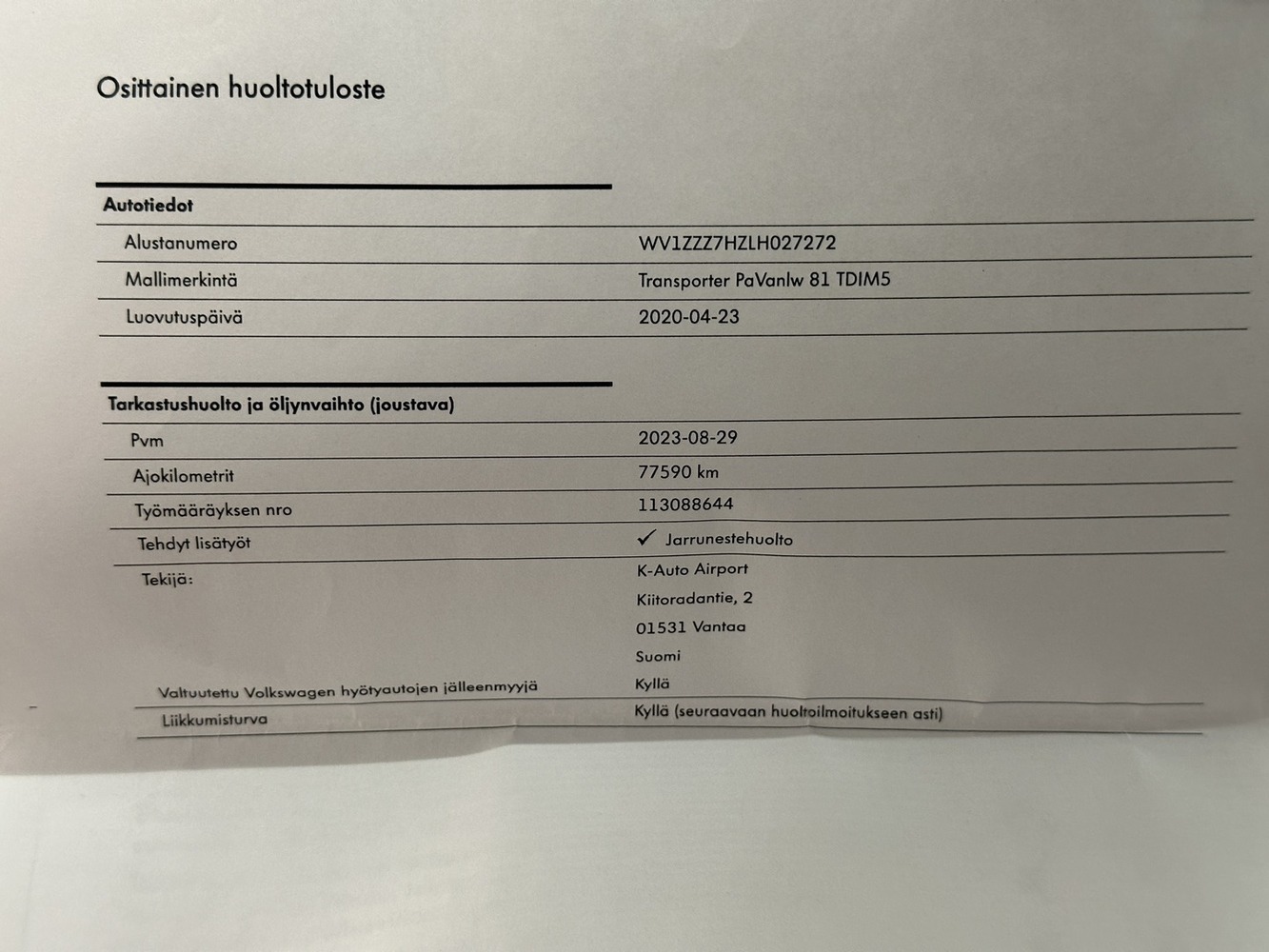 Volkswagen Transporter vaihtoauto