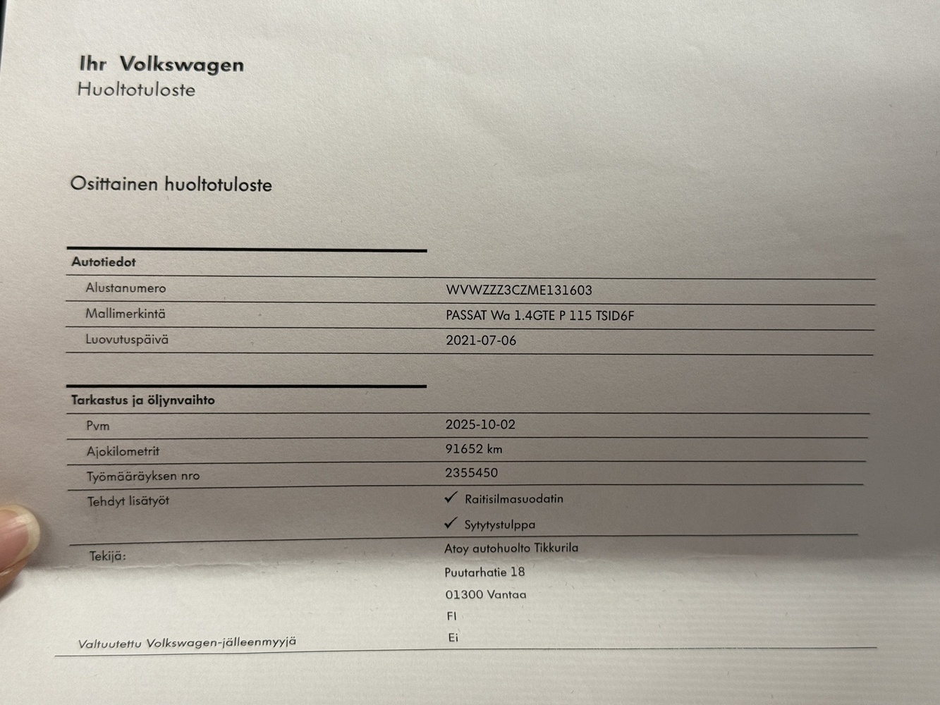 Volkswagen Passat vaihtoauto