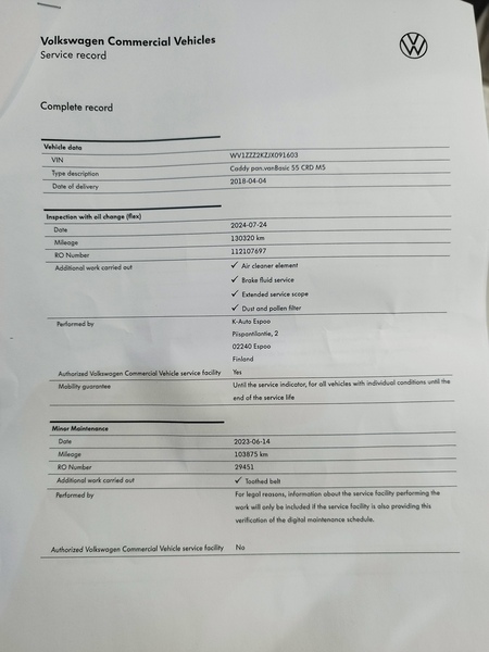 Volkswagen Caddy vaihtoauto