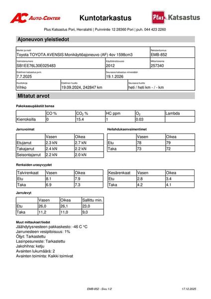 Toyota Avensis vaihtoauto