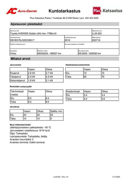 Toyota Avensis vaihtoauto