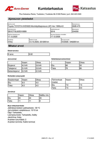 Toyota Avensis vaihtoauto