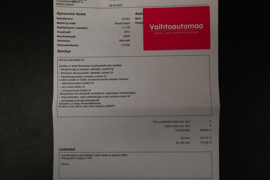 Skoda Rapid vaihtoauto