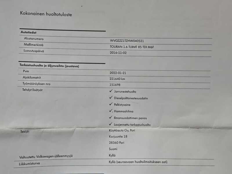 Volkswagen Touran vaihtoauto