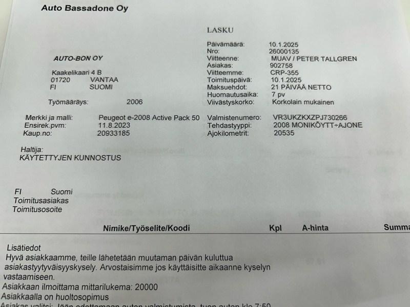 Peugeot e-2008 vaihtoauto