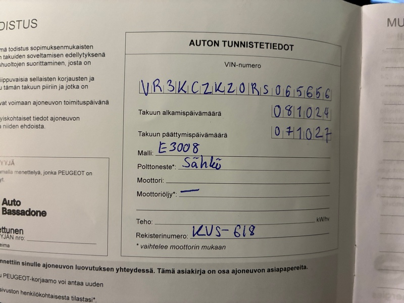 Peugeot E-3008 vaihtoauto